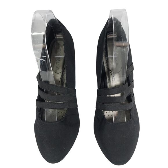 MARBELLA! RACHEL BLACK HEAVY SATIN W/TRIPLE WATERFALL STRAPS HEELS! SZ 7.5M - Picture 4 of 10